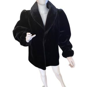 Vintage Jordache Faux Fur Black Warm Shawl Coat Made in USA